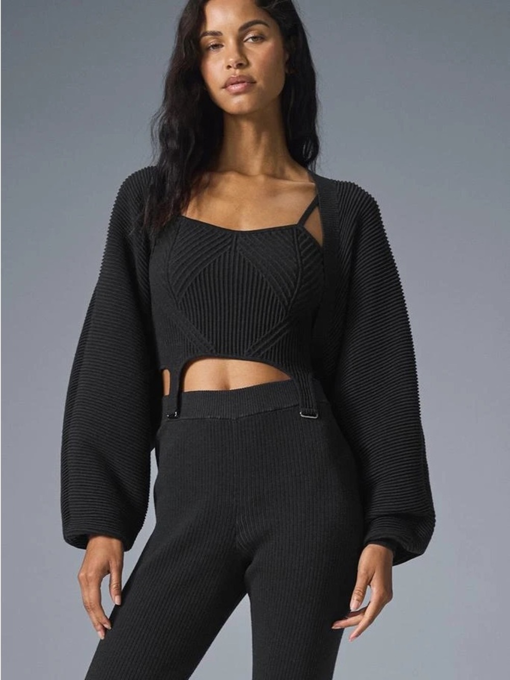 Alo Denim Knit Shawl - Black / Anthracite XS